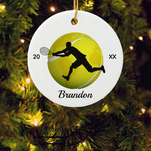 Boys or Mens Tennis Player Ball Name & Year Ceramic Tree Decoration