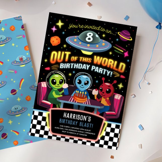 Boys Out Of This World Neon Space Birthday Invitation (Creator Uploaded)