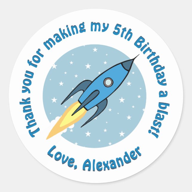 Boys Outer Space Birthday Party Thank You Favour Classic Round Sticker (Front)