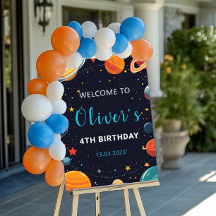 Boys Outer Space Planets Birthday Welcome Poster