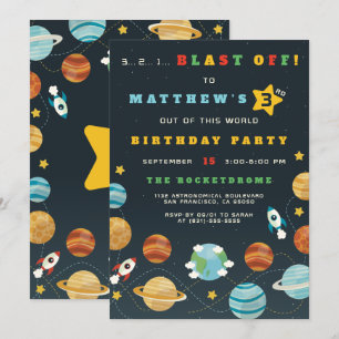 Boys Outer Space Rocket Birthday Party Invitation