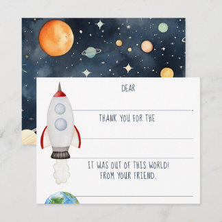 Boys Outer Space Rocket Fill-In Birthday Thank You Card
