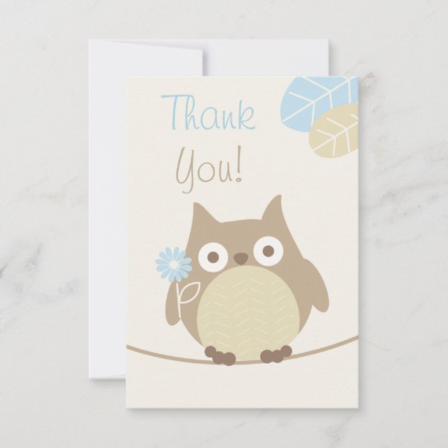 Boys Owl Baby Shower Thank You (Front)