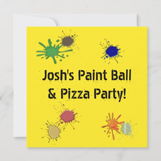 Boys Paint Ball Pizza Birthday Party Invitation (Front)