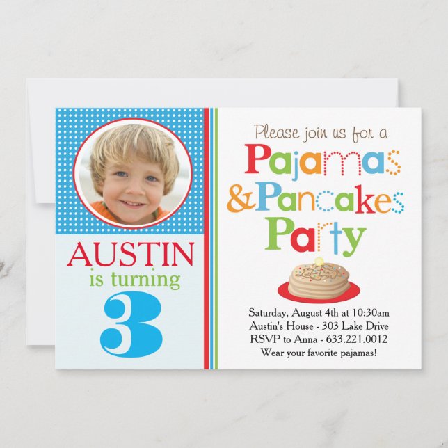 Boy's Pancakes & Pyjamas Party Invitation (Photo) (Front)