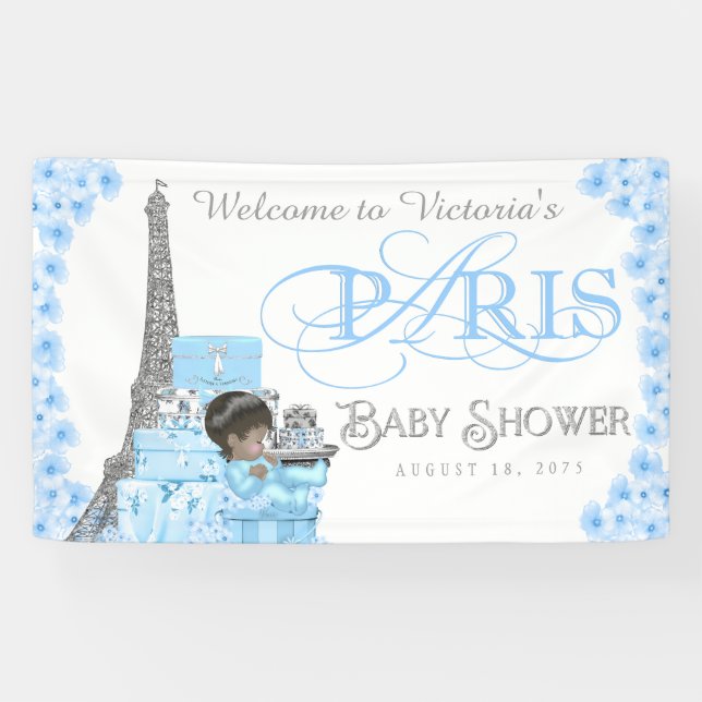 Boys Paris Baby Shower Banner (Horizontal)