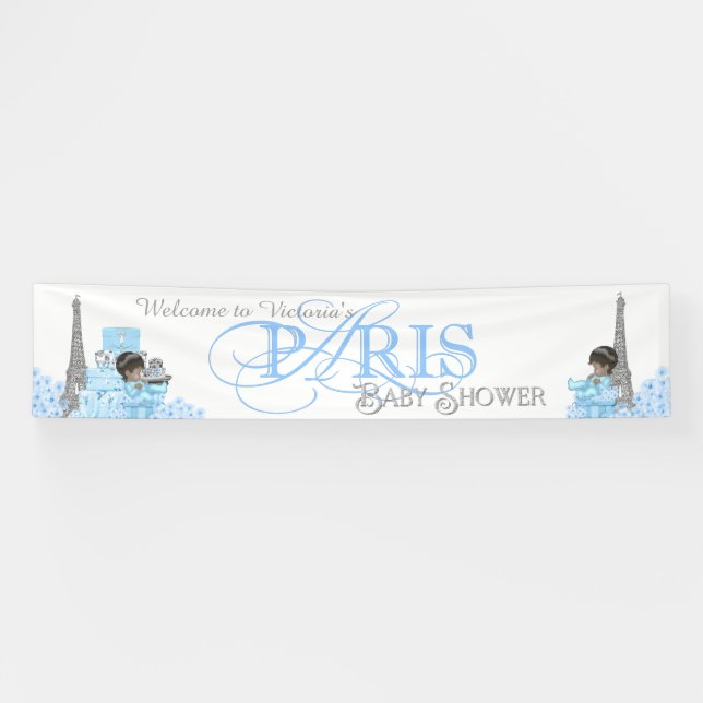 Boys Paris Baby Shower Banner (Horizontal)