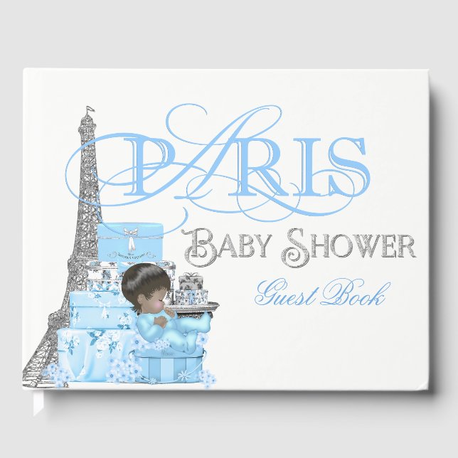 Boys Paris Baby Shower Guest Book (Front)