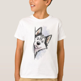 Boys Peeking Siberian Husky T-Shirt