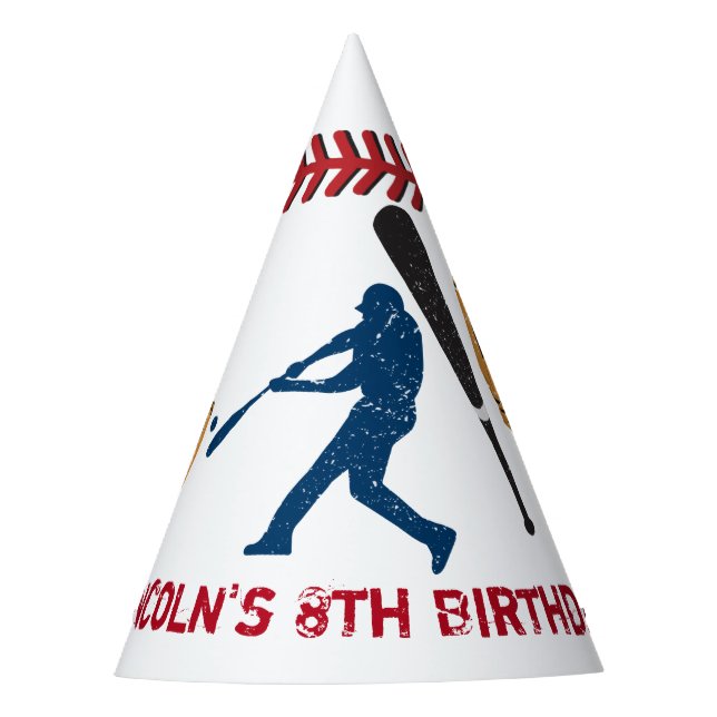 Boys Personalised Baseball Birthday Party Hats (Front)