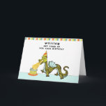 Boy's Personalised Birthday Card<br><div class="desc">Funny birthday card for kids,  featuring a cartoon dragon design for your son,  grandson or nephew. To personalise edit text to customise.</div>