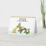 Boy's Personalised Birthday Card<br><div class="desc">Funny birthday card for kids,  featuring a cartoon dragon design for your son,  grandson or nephew. To personalise edit text to customise.</div>