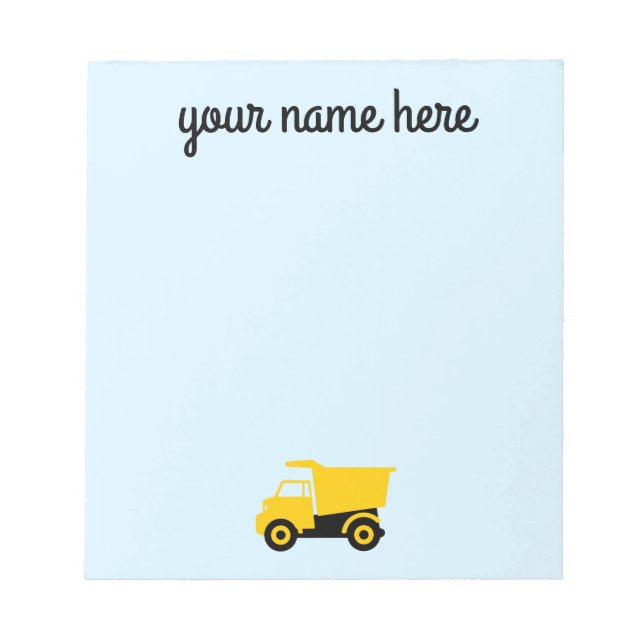 Boys Personalised Construction Truck Notepad (Front)
