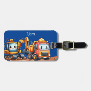 Boy's Personalised Construction trucks Luggage Tag