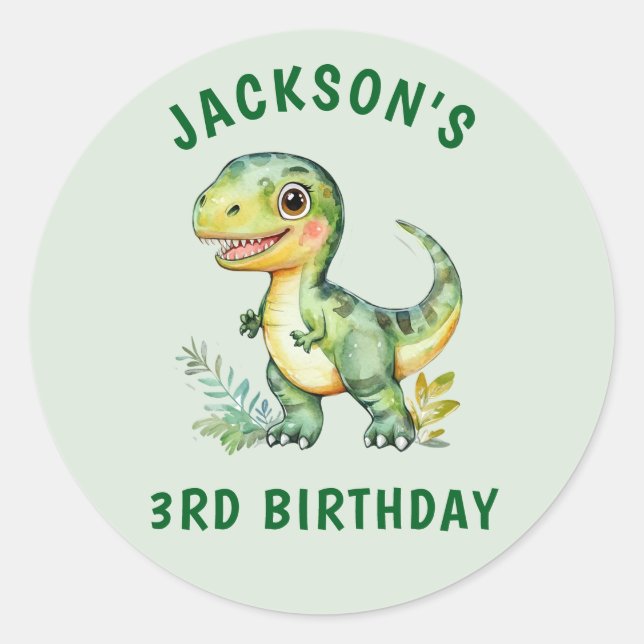 Boys Personalised Cute Dinosaur Birthday Sticker (Front)