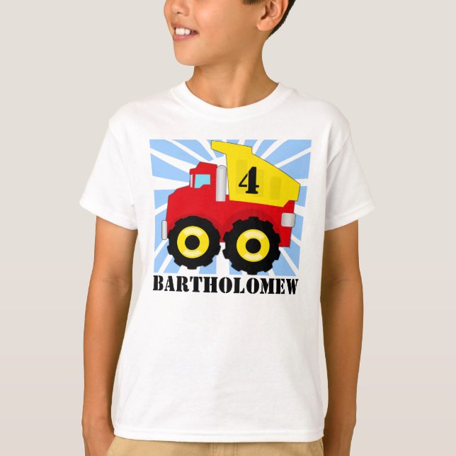 Boys Personalised Dump Truck Birthday T-Shirt (Front)