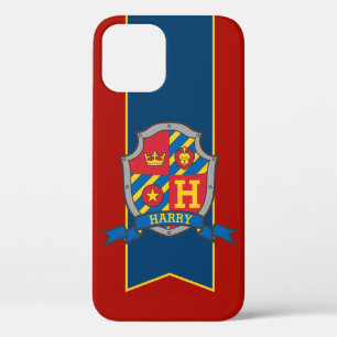 Boys personalised knight shield name blue red case