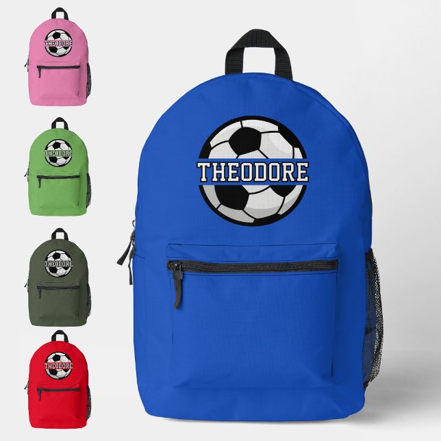 Boys Personalised Name Cool Blue Soccer Football  Printed Backpack (Creator Uploaded)