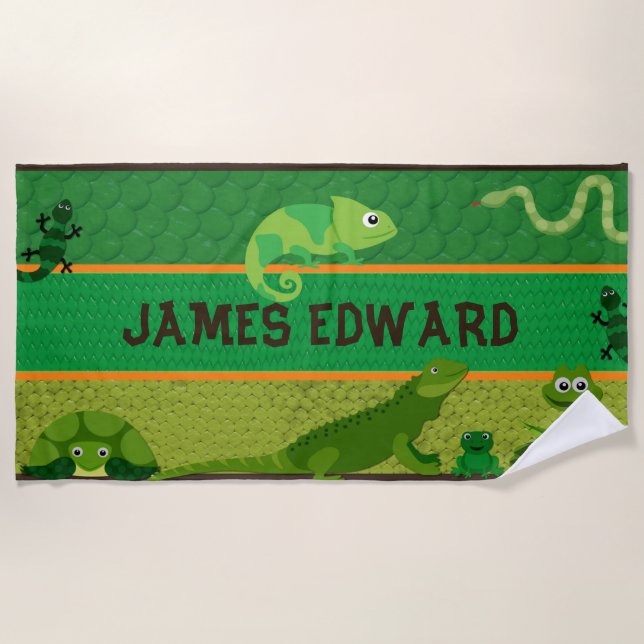 Boys Personalised Reptile Beach Towel (Front)