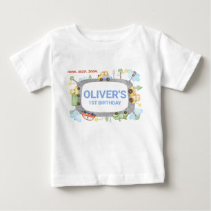 Boys Personalised Transport 1st Birthday T-Shirt