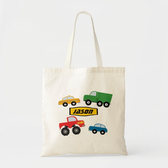 Boys Personalised Transport Vehicles Tote Bag (Front)