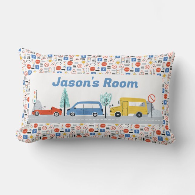Boys Personalized Road Signs Transport Lumbar Cushion (Front)