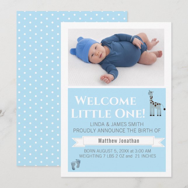 Boys Photo Birth Announcement (Front/Back)