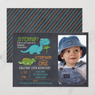 Boys Photo Chalkboard Dinosaur Birthday Invitation
