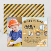 Boys Photo Construction Excavator 1st Birthday