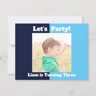 Boys Photo Kids Birthday Party Blue Colour Block Invitation