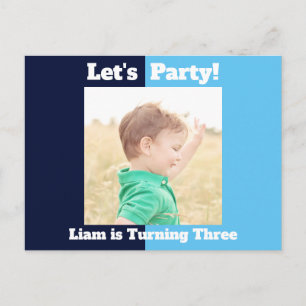 Boys Photo Kids Birthday Party Blue Colour Block Invitation Postcard