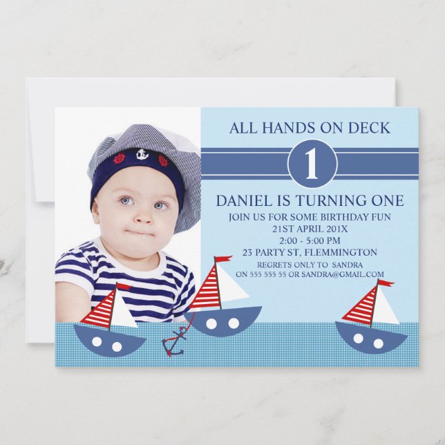 Boys Photo Nautical Birthday party Invitation (Front)