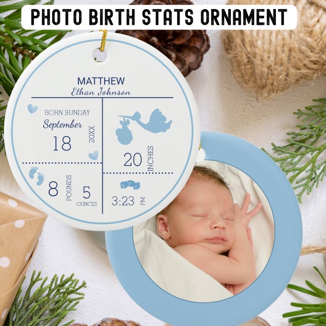 Boys Photo Personalised Birth Announcement Ceramic Tree Decoration (Creator Uploaded)