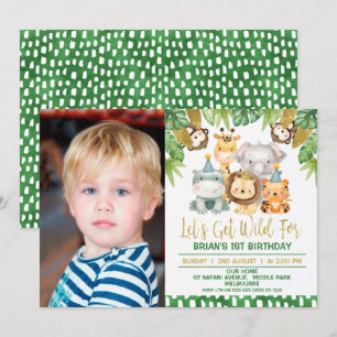 Boys Photo Wild One Safari 1st Birthday Invitation