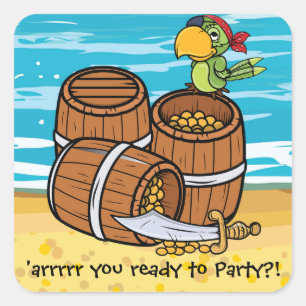 Boys Pirate Birthday Party Invite Treasure Chest Square Sticker