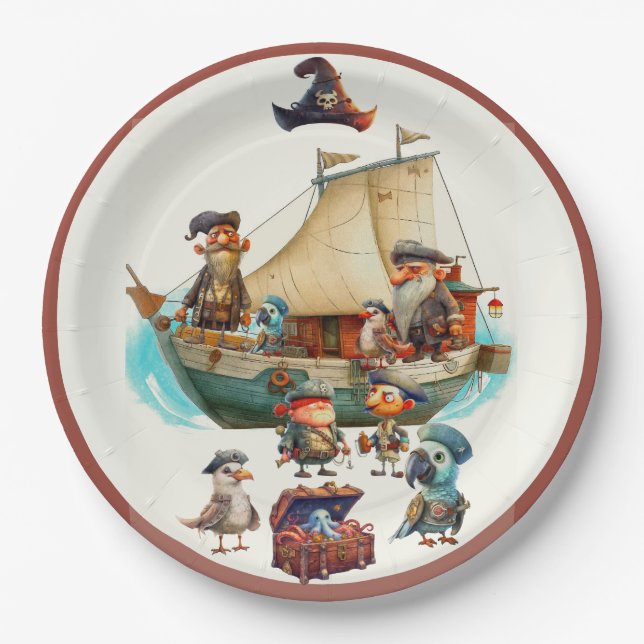 Boy's Pirate Birthday Party Paper Plate (Front)