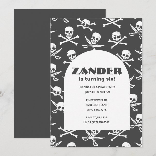 Boys Pirate Skull Birthday Party  Invitation (Front/Back)