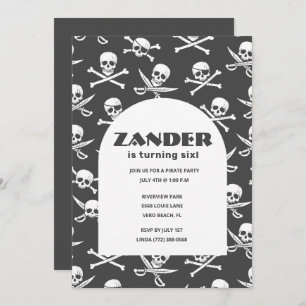 Boys Pirate Skull Birthday Party Invitation