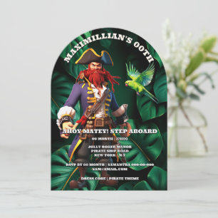 Boys pirate theme birthday party captain red invitation