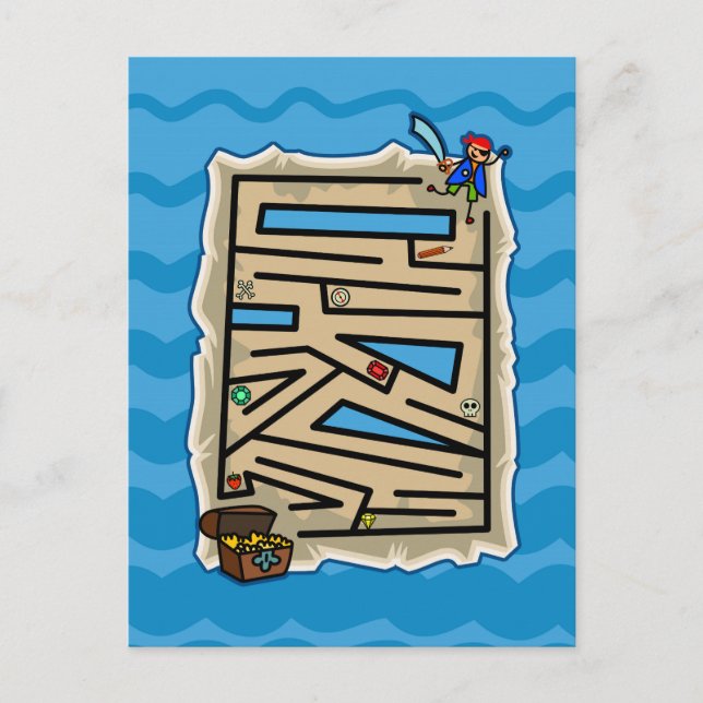 Boys Pirate Treasure Hunt Puzzle Game Postcard (Front)