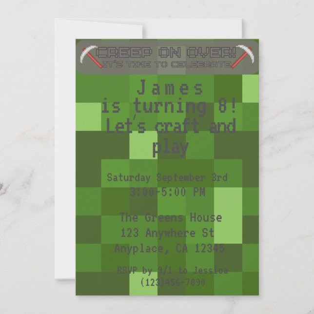 Boys Pixel Gamer Birthday Party Invitation (Front)