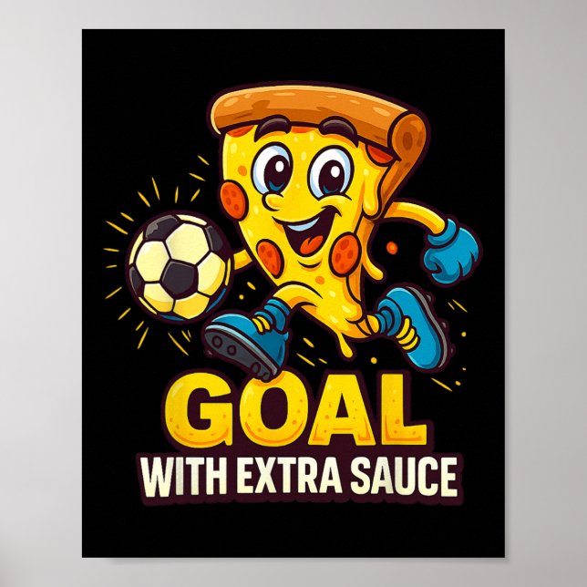 Boys Pizza Theme Funny Soccer Goal  Poster (Front)