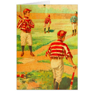 Boys Play Baseball Game Vintage Art Blank Inside