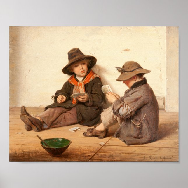 Boys Playing Cards | Antonio Ermolao Paoletti Poster (Front)