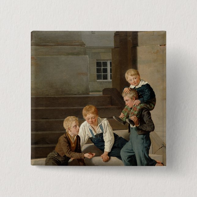 Boys Playing Dice in Front of Christiansborg 15 Cm Square Badge (Front)