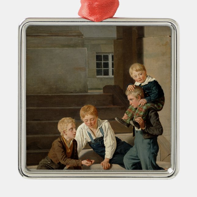 Boys Playing Dice in Front of Christiansborg Metal Tree Decoration (Front)