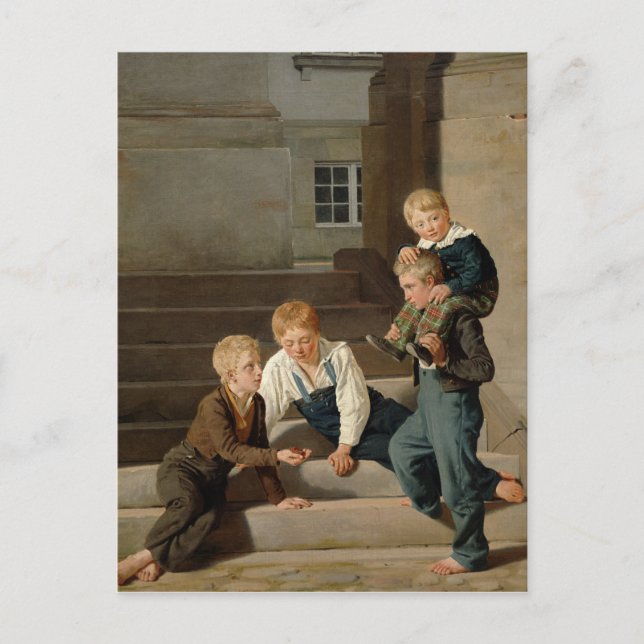 Boys Playing Dice in Front of Christiansborg Postcard (Front)