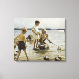 Boys Playing on the Shore (by Albert Edelfelt) Canvas Print