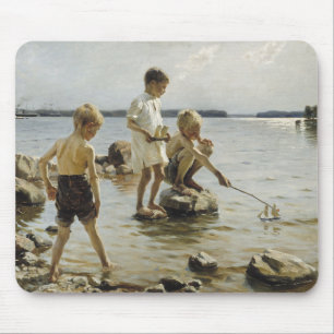 Boys Playing on the Shore (by Albert Edelfelt) Mouse Mat