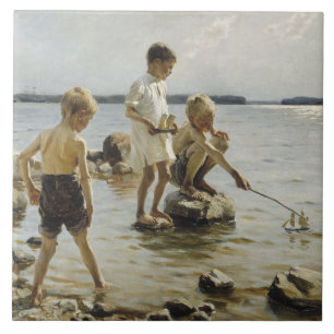 Boys Playing on the Shore (by Albert Edelfelt) Tile